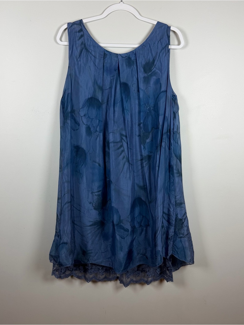 Tempo Paris Silk Blend Blue Floral Lace Trapeze Mini Dress Boho Flowy Small